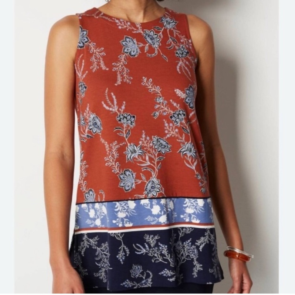 J. Jill Wearever‎ Collection Aline Floral w border Print Sleeveless Tank Top Lrg